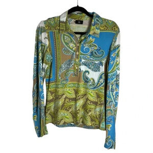 Bogner Paisley Print Half Button Up Shirt Size Medium